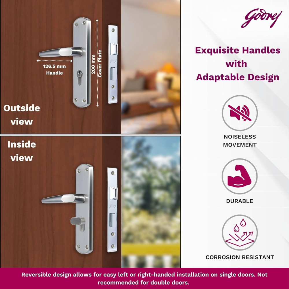 Godrej Mortise Lock I Handle Set 1CK EM01 I Satin Steel Finish I 6-Lever Lock I Double Throw I 5